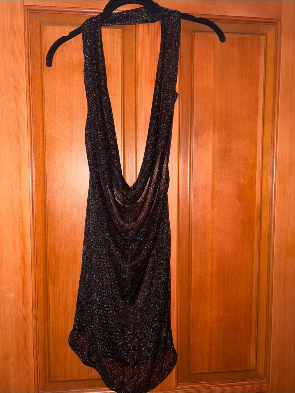 PrettyLittleThing Black Shimmer Cowl Halter Bandeau